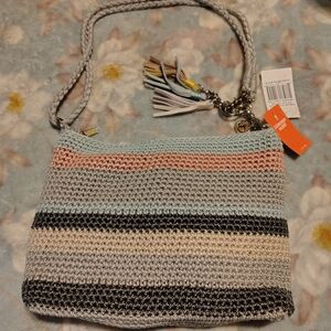 The Sak Multi-Color Striped Crochet Crossbody with Tassel